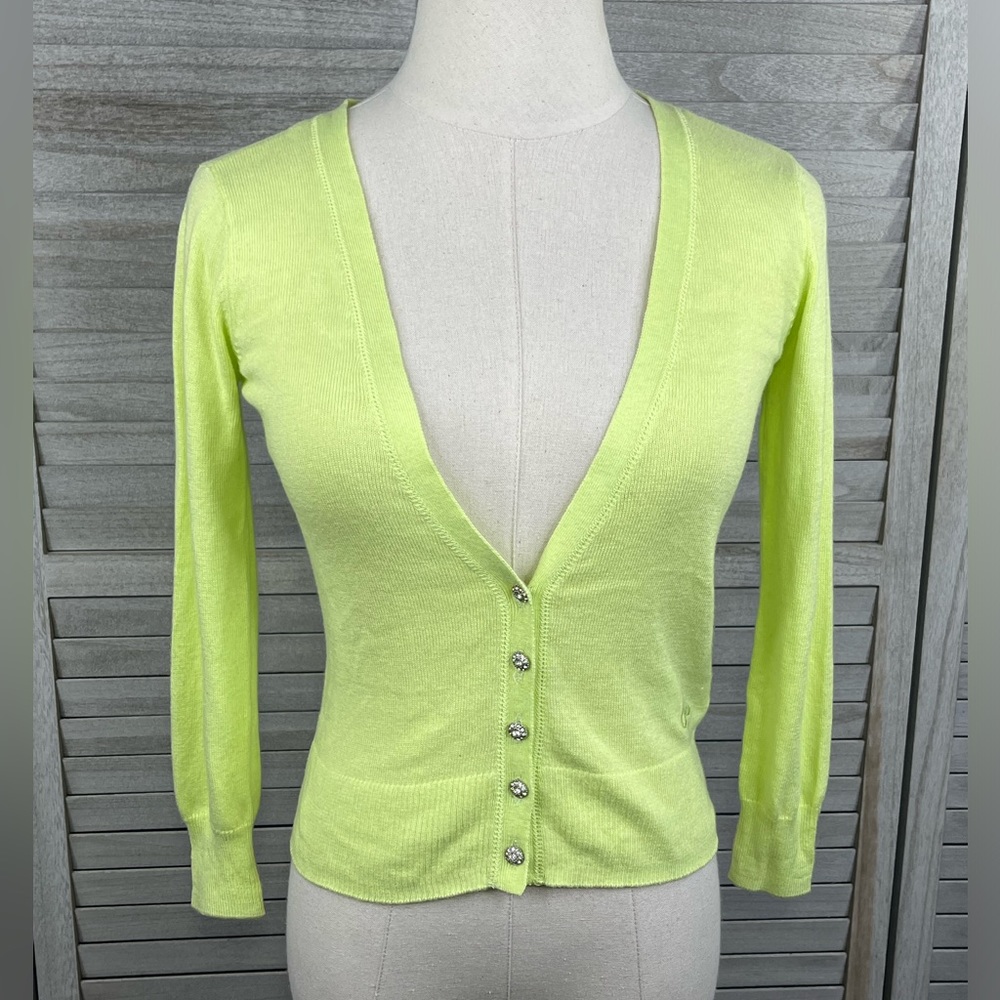 AEROPOSTALE Cropped Cardigan Rhinestone Buttons Chartreuse-XS